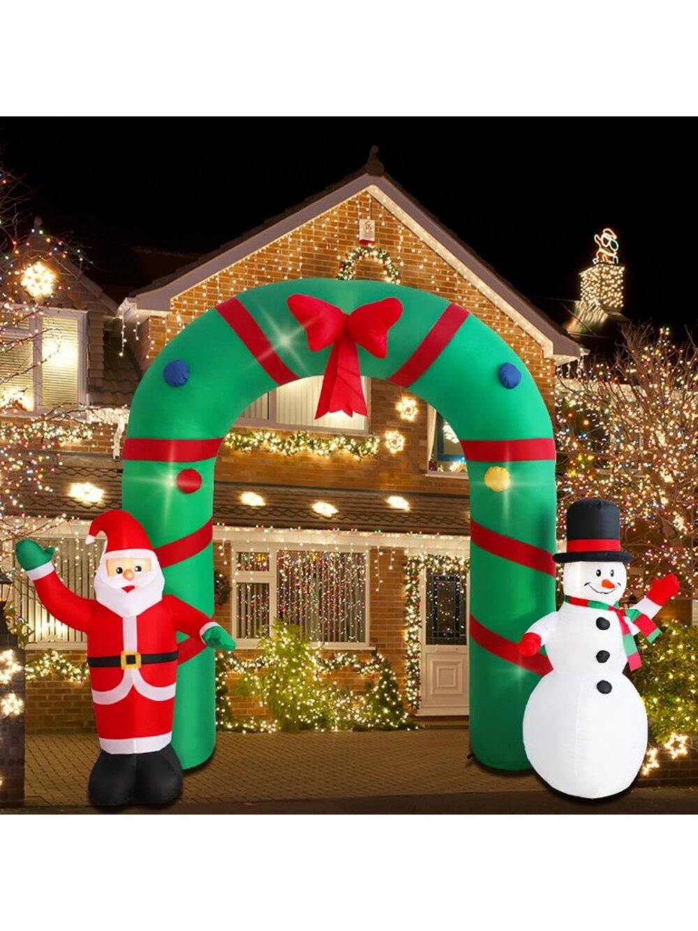 10ft Inflatable Christmas Yard Decoration - Santa & Snowman Arch with LED Lights